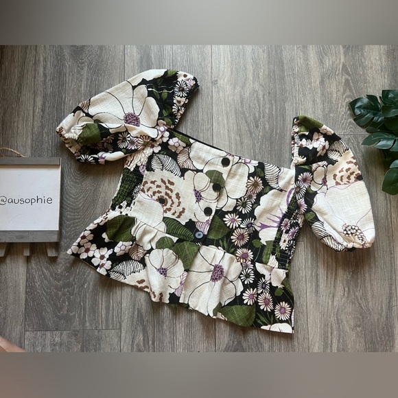 MAJE Loflower cropped organic cotton puff sleeve button down peplum top size 2/M - Picture 7 of 16